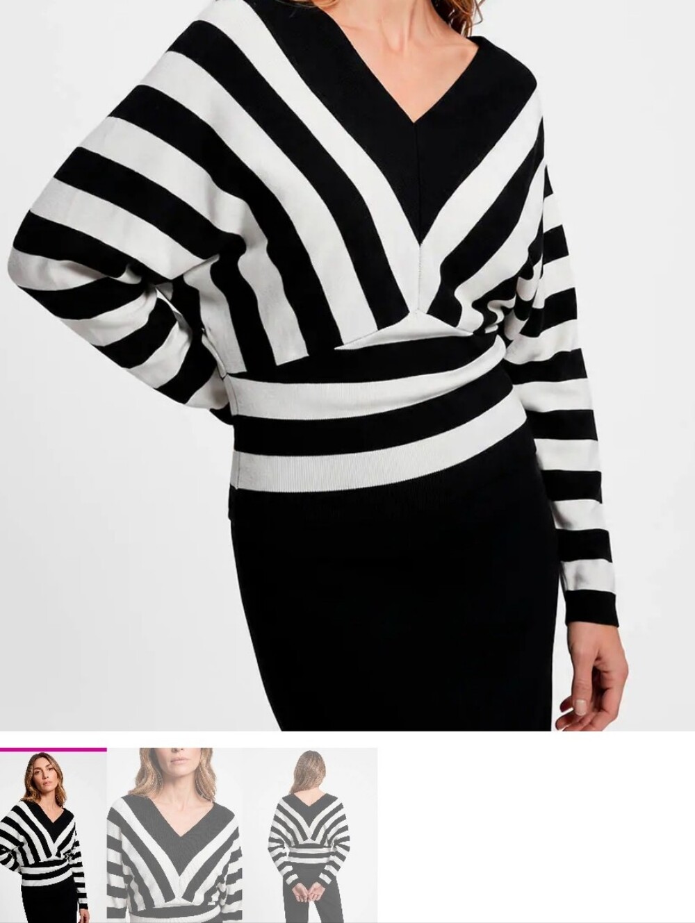 Philosophy Black and White Striped V-Neck Sweater